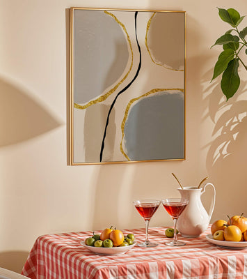 Abstract Painting with Gold Accents and Organic Shapes