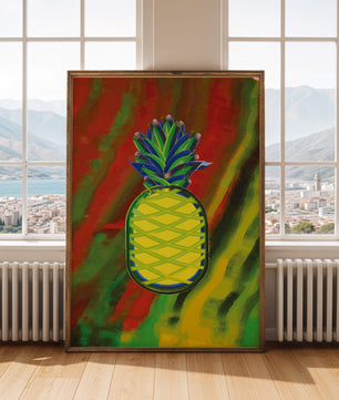 Piña abstracta colorida con fondo vibrante
