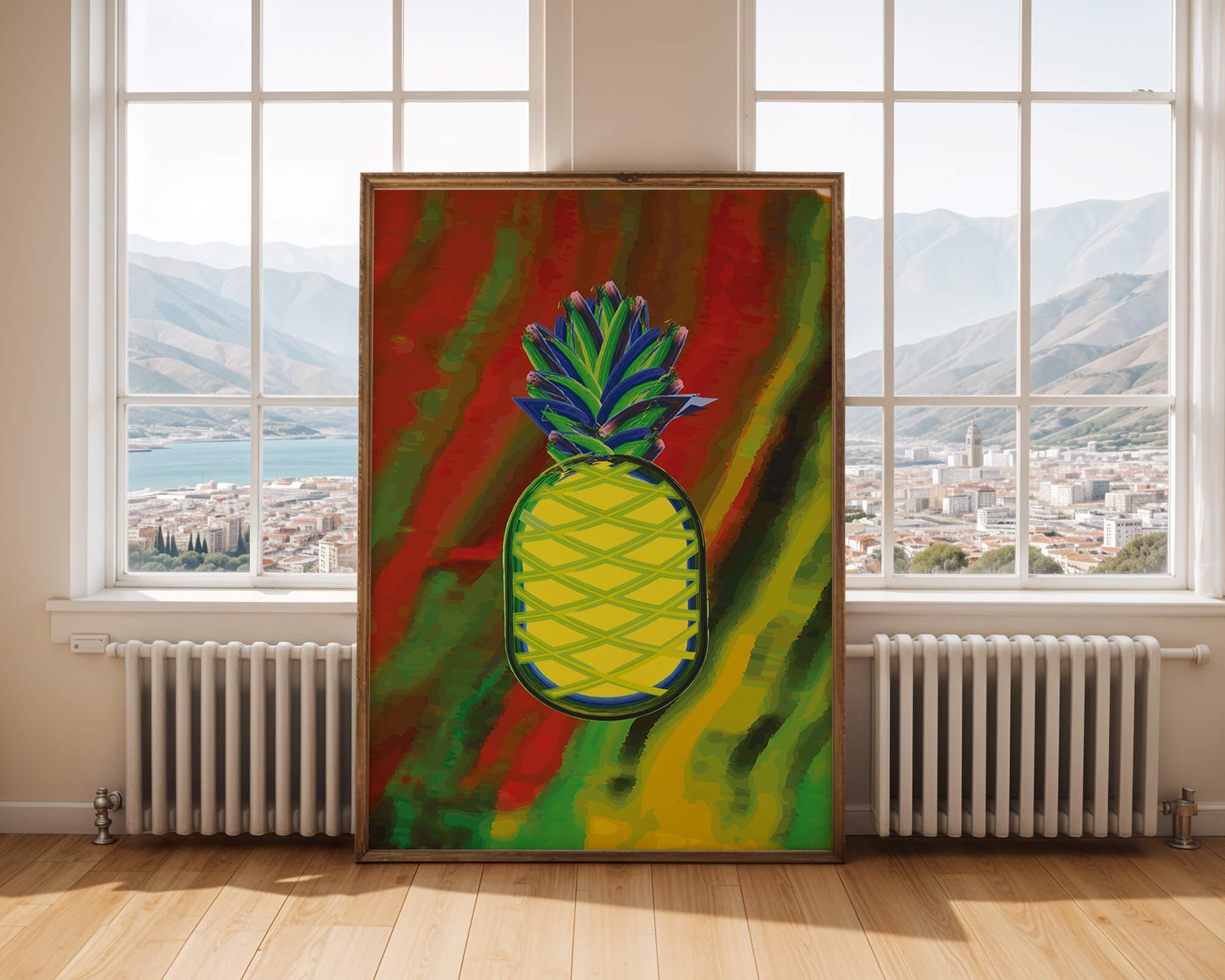Piña abstracta colorida con fondo vibrante