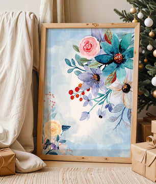 Watercolor floral illustration with vibrant flowers and leaves