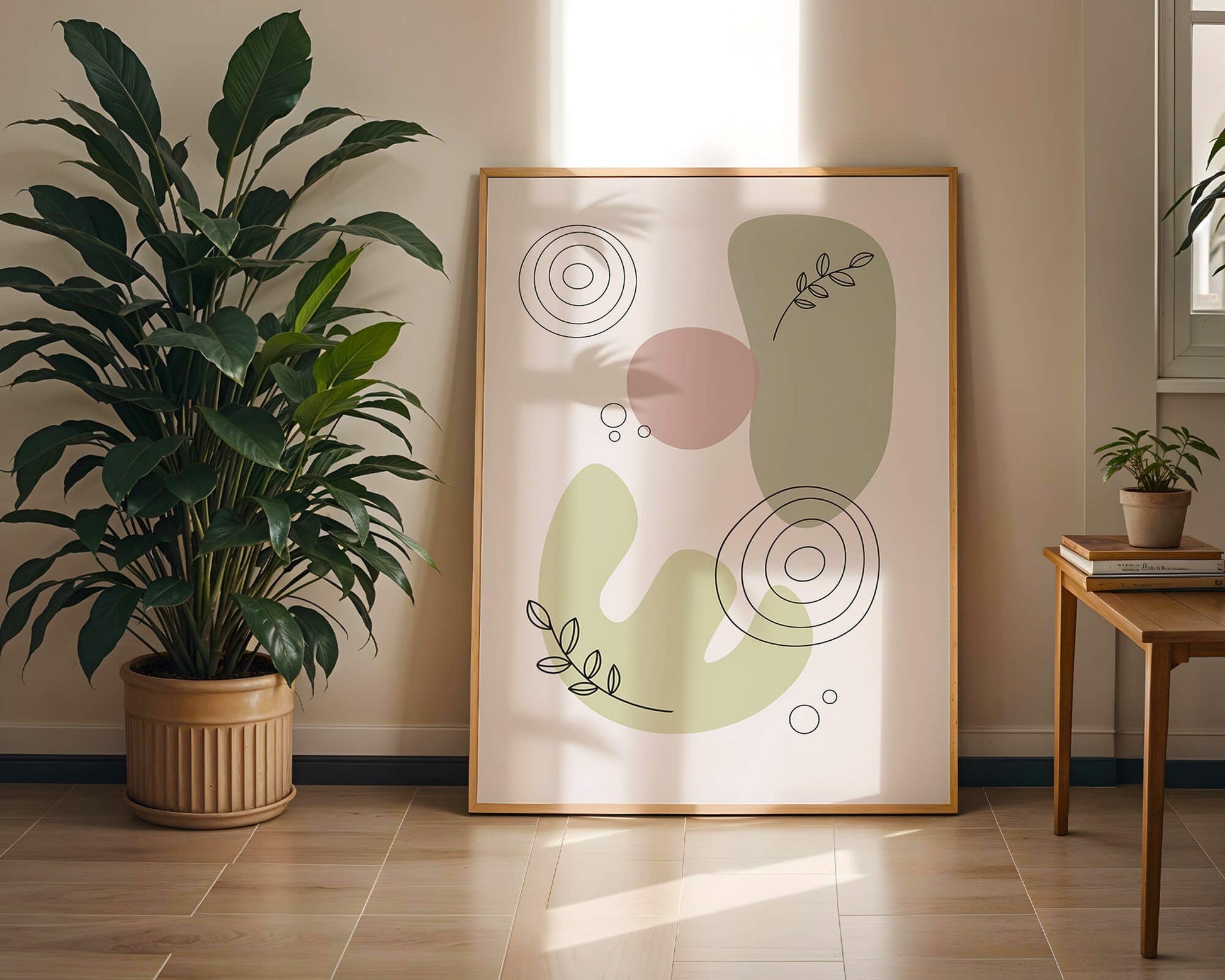 Abstract shapes and leaves in minimalistic design