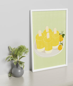 Illustration de sucettes glacées jaunes et d'oranges sur une assiette