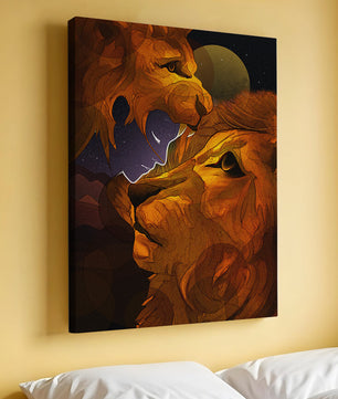 Majestic Lion Illustration in Cosmic Night Setting