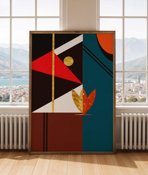 Arte abstracto geométrico con dorado y formas audaces