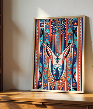 Diseño geométrico abstracto con motivo animal y patrones vibrantes