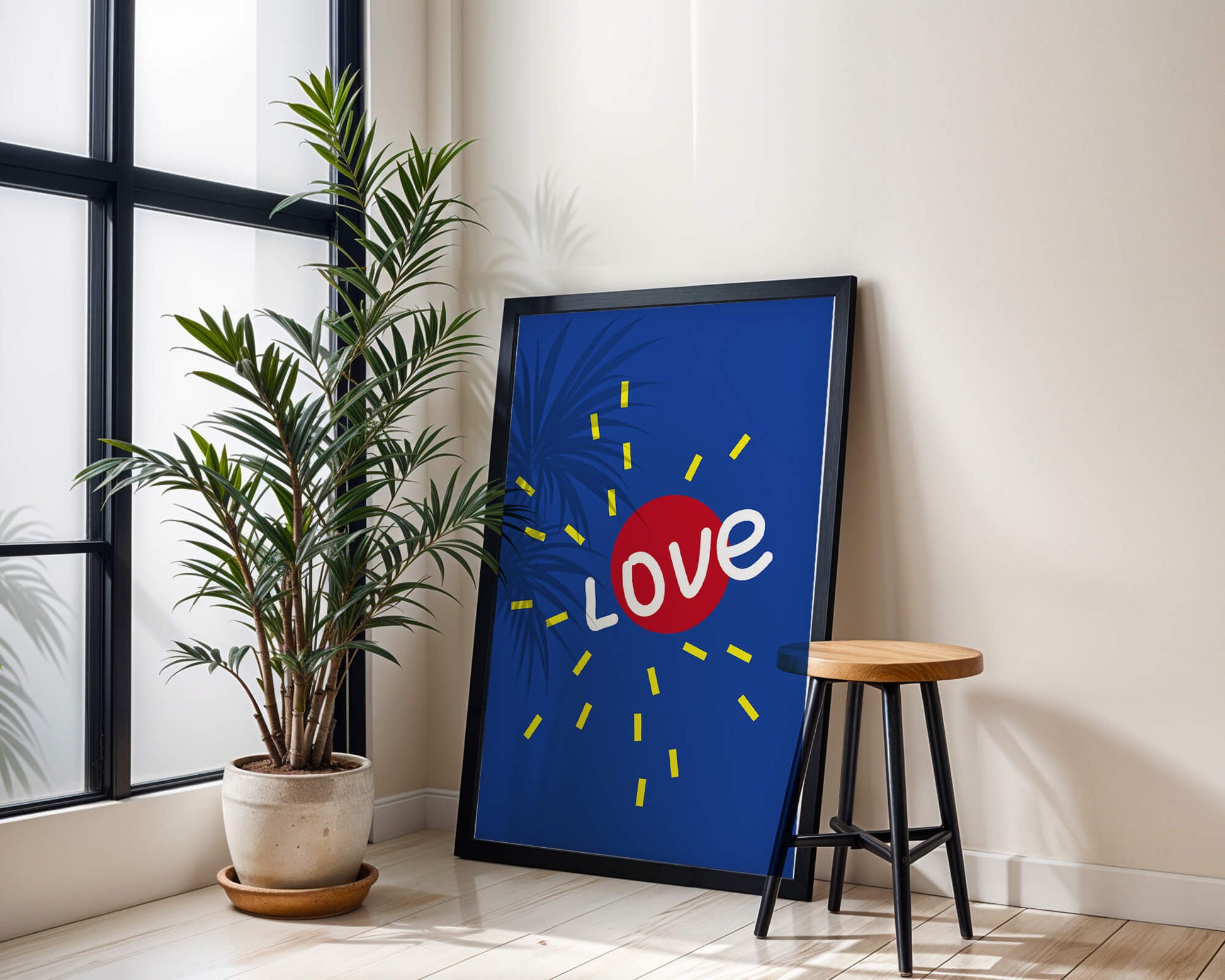 Colorful love-themed abstract design with bold elements