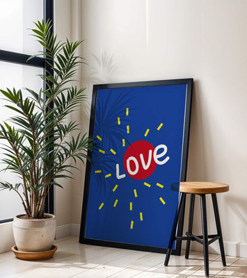 Colorful love-themed abstract design with bold elements