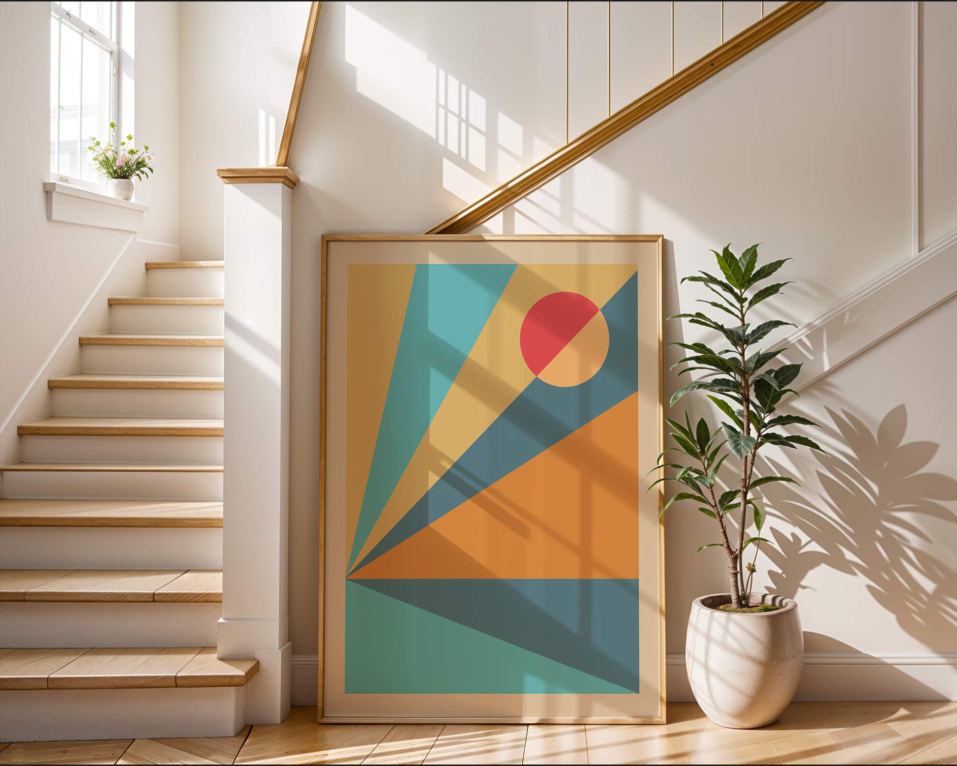 Geometric Abstract Art with Bold Colors and Circles