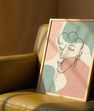 Abstract Line Art Face On Pastel Background - Mi tienda