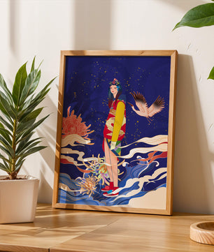 Fusion élégante d’art traditionnel et moderne avec des éléments floraux et aviaires