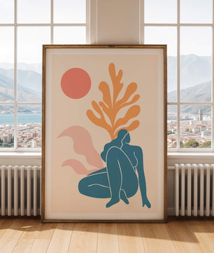 Abstract Nude Figure in Minimalist Design with Botanical Elements - Mi tienda