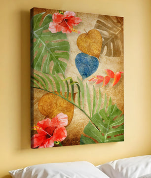 Vibrant tropical leaves and flowers watercolor design