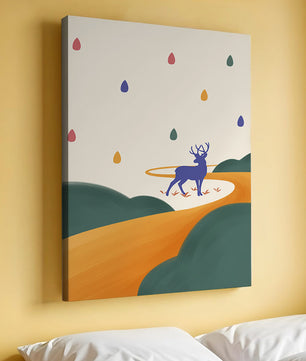 Colorful abstract deer illustration within a serene landscape