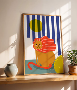 Colorful abstract lion illustration with vibrant stripes