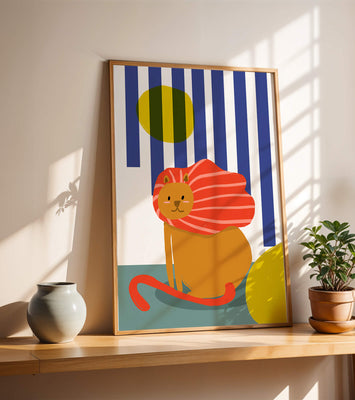 Colorful abstract lion illustration with vibrant stripes