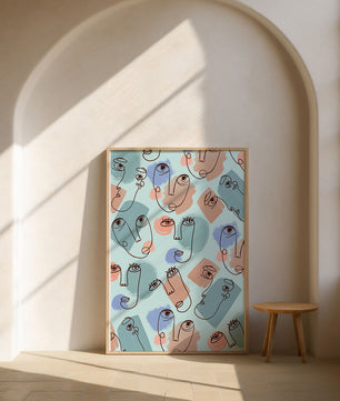 Abstract Face Line Art with Pastel Colors - Mi tienda
