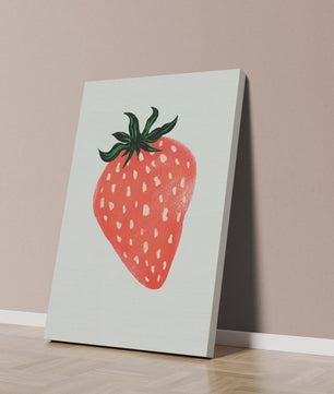 Illustrative design of a vibrant red strawberry with green leaves