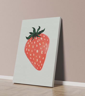 Illustrative design of a vibrant red strawberry with green leaves