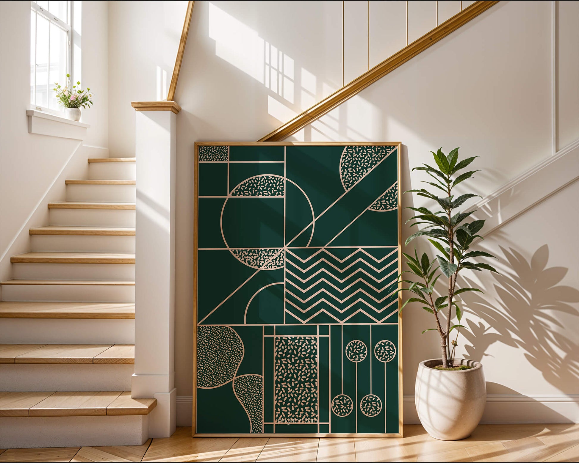 Geometric Abstract Art with Circle and Line Patterns