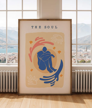 Contemplative Abstract Human Figure with Vibrant Colors and Bold Lines - Mi tienda