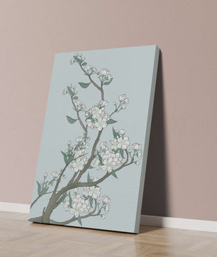 Delicate cherry blossoms on a soft blue background