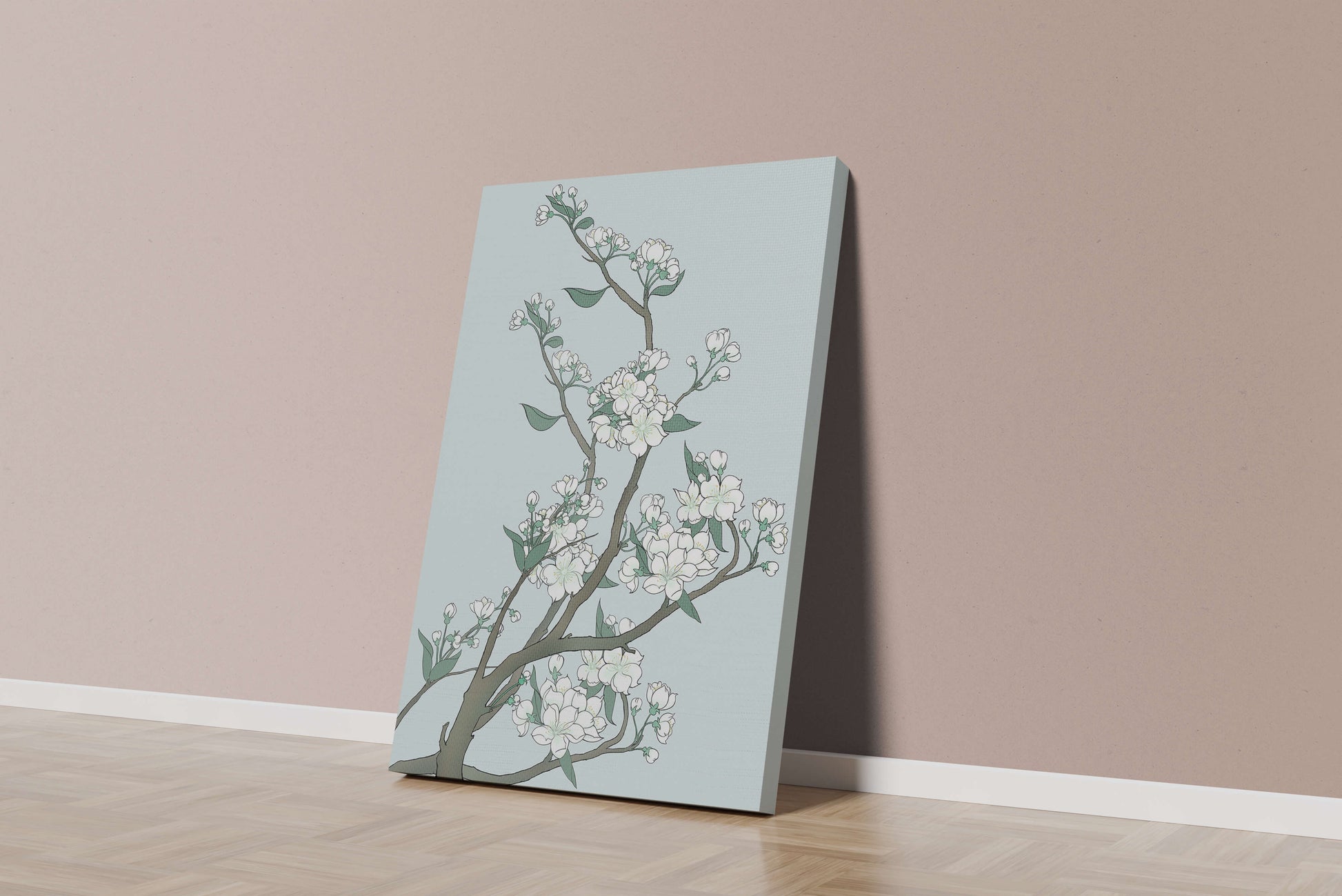 Delicate cherry blossoms on a soft blue background