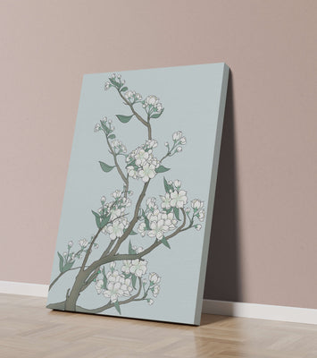 Delicate cherry blossoms on a soft blue background