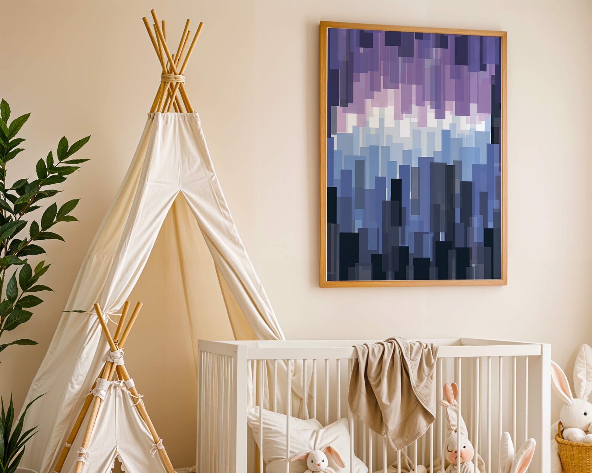 Abstrakter pixeliger Farbverlauf mit Blau- und Lilatönen
