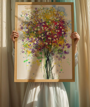 Abstract expressionist floral tree with vibrant colors