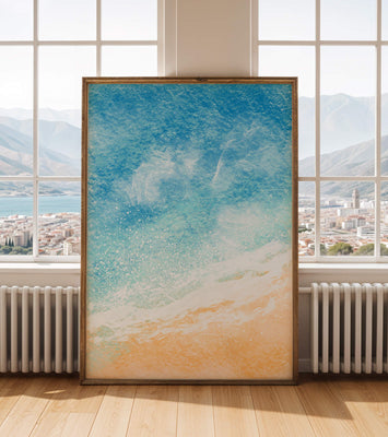 Abstract Ocean Waves with Blue and Sand Tones