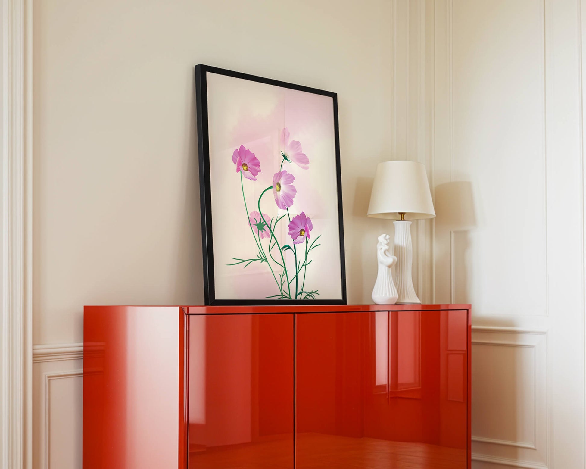 Delicate Pink Cosmos Flowers on Soft Pastel Background