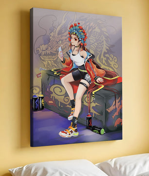 Anime art of a girl in traditional attire with urban elements