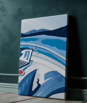 Modern Laptop and Scenic Lake View Illustration