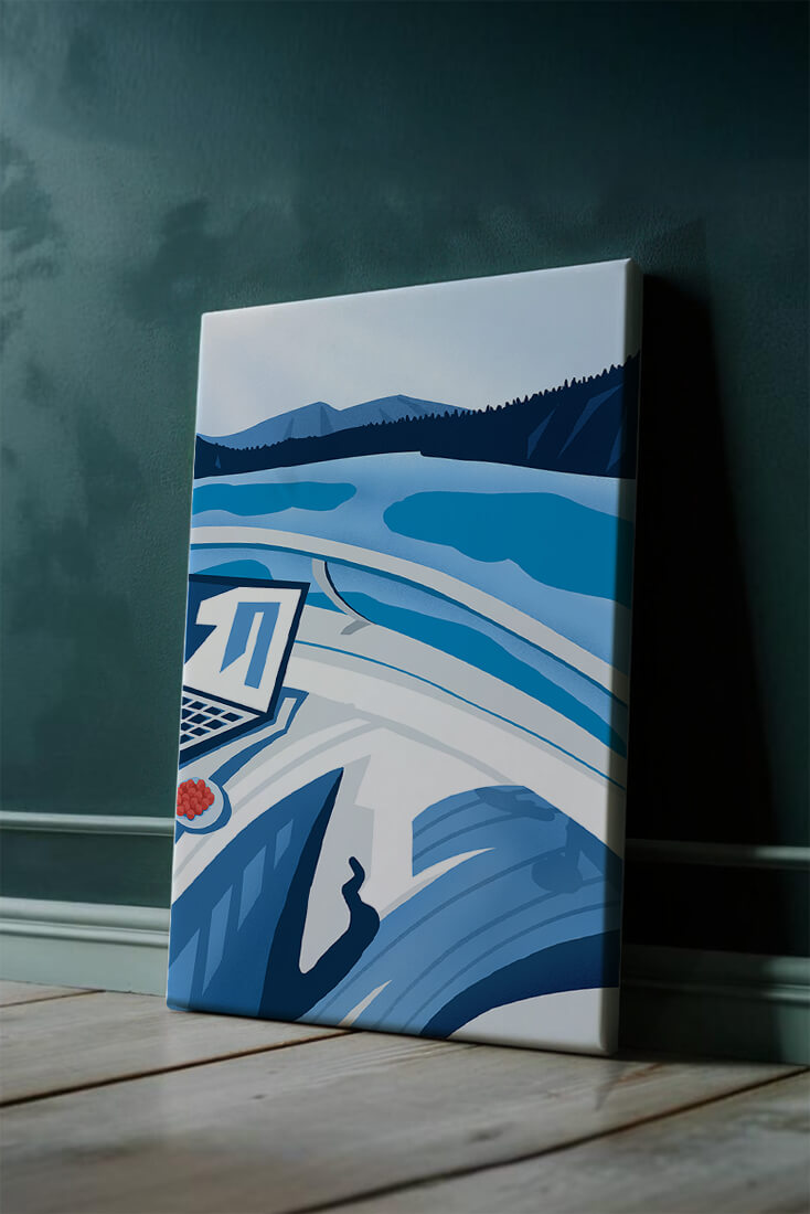 Modern Laptop and Scenic Lake View Illustration