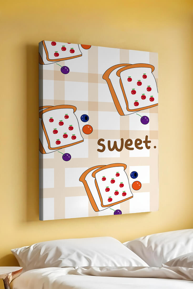 Playful toast pattern with fruit decor and text