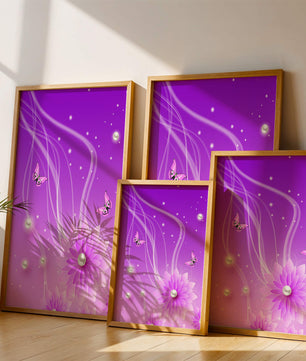 Design floral violet rêveur avec des papillons et des perles
