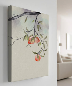 Peaceful Botanical Illustration of Branches with Leaves and Peaches - Mi tienda