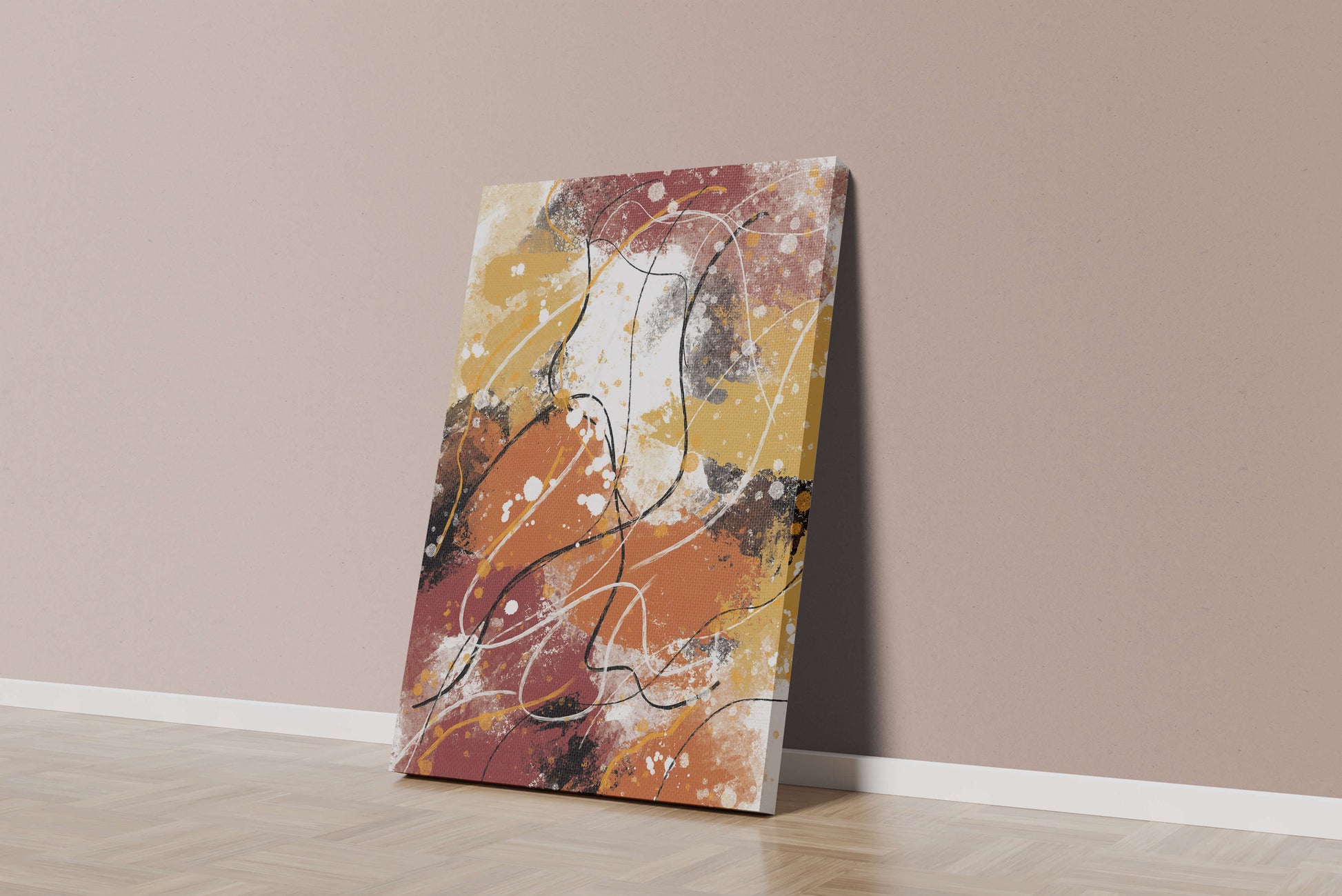 Pieza de arte abstracto colorida con trazos y salpicaduras audaces