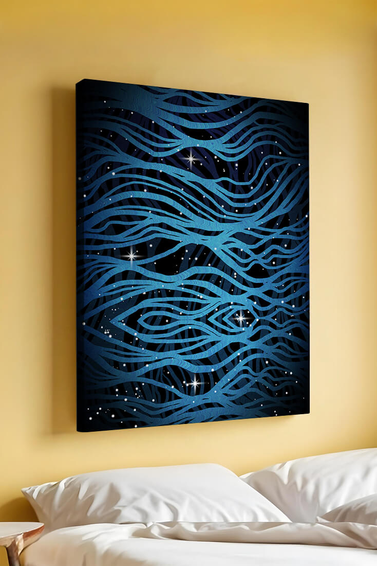 Abstract blue wave lines with starry night background