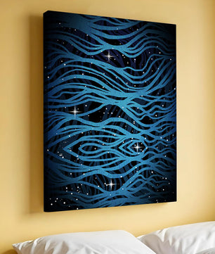 Abstract blue wave lines with starry night background