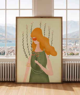 Elegant Woman with Bouquet in a Garden Setting
