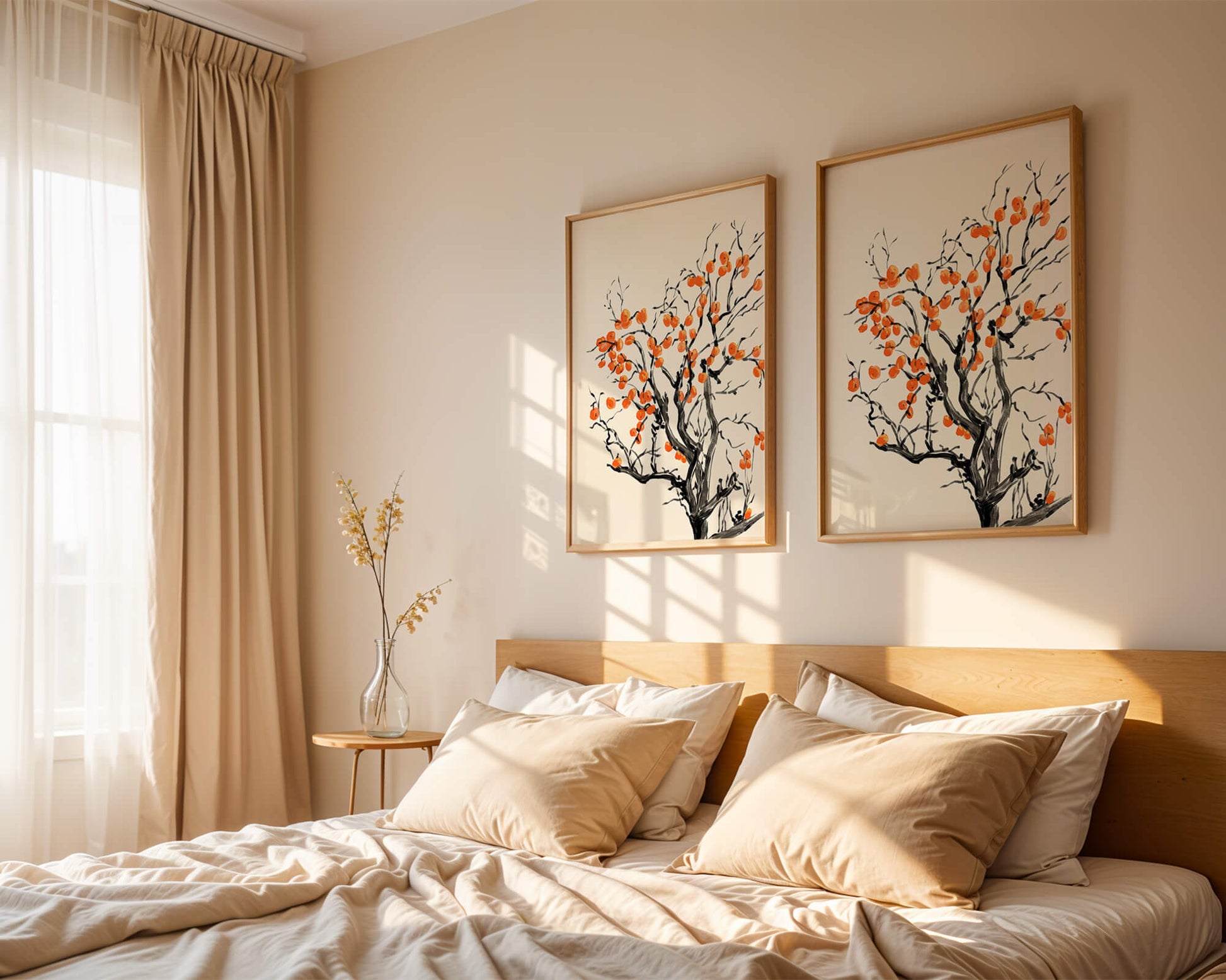 Elegant watercolor tree with vibrant orange fruit