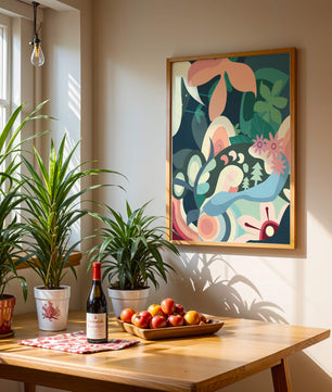 Abstract floral illustration with pastel colors and nature elements