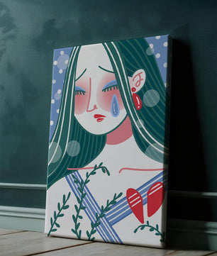 Ilustración de una mujer triste con el corazón roto