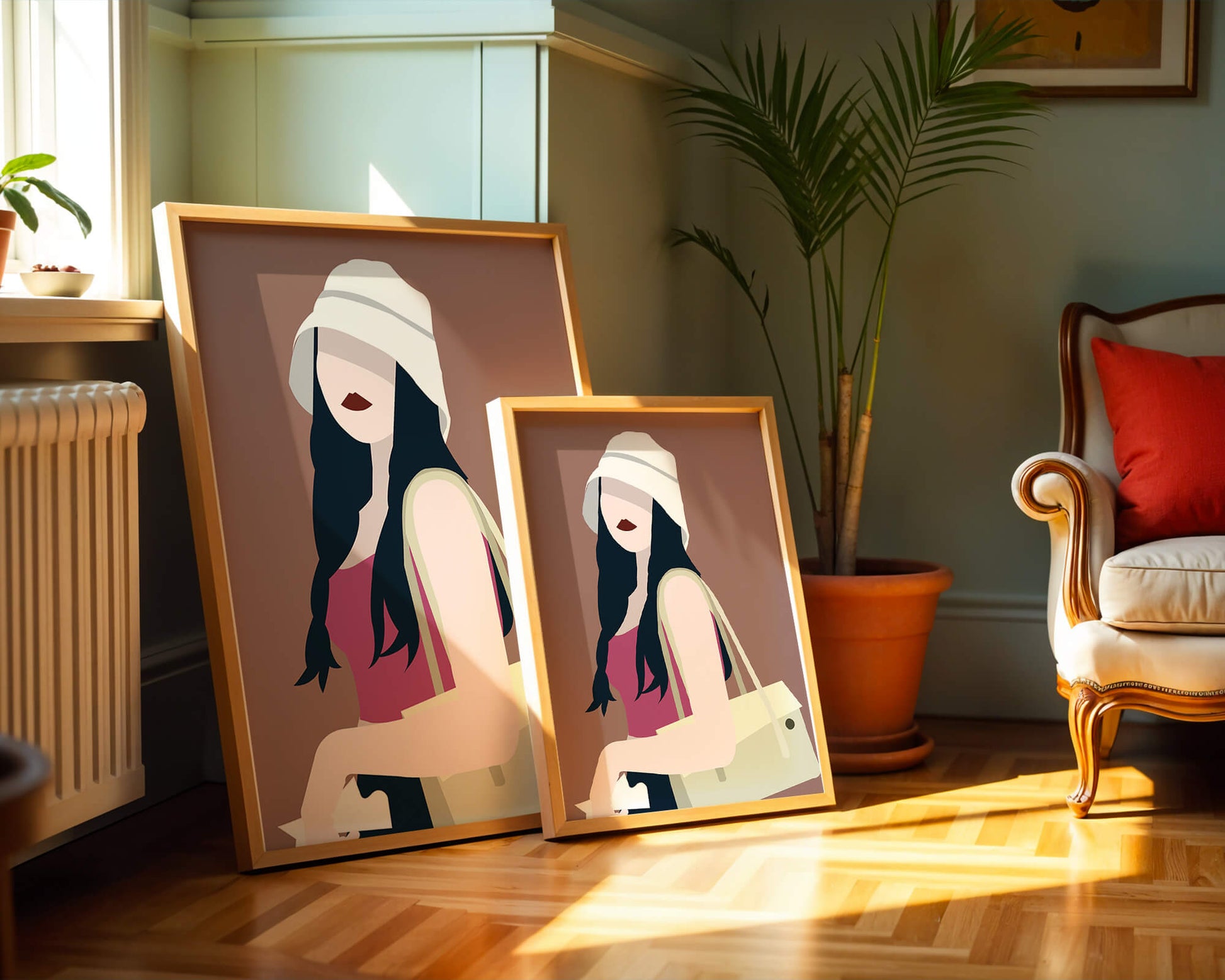 Stylish illustration of a woman in a bucket hat and casual outfit