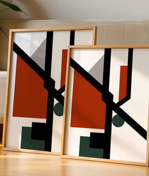Colorful geometric abstract art with bold black lines