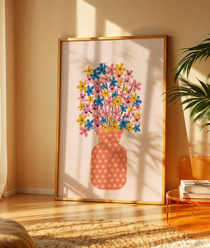 Colorful flower bouquet in a star-patterned vase