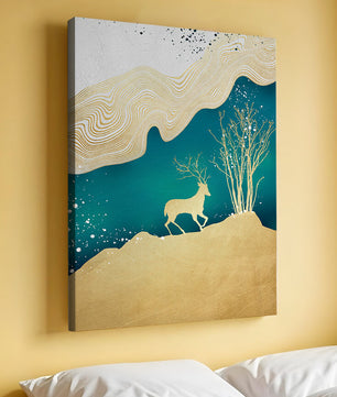 Elegante abstrakte Kunst mit goldenem Hirsch und Naturthema