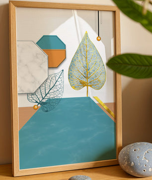Artistic Composition with Geometric Shapes and Golden Leaf Detail - Mi tienda