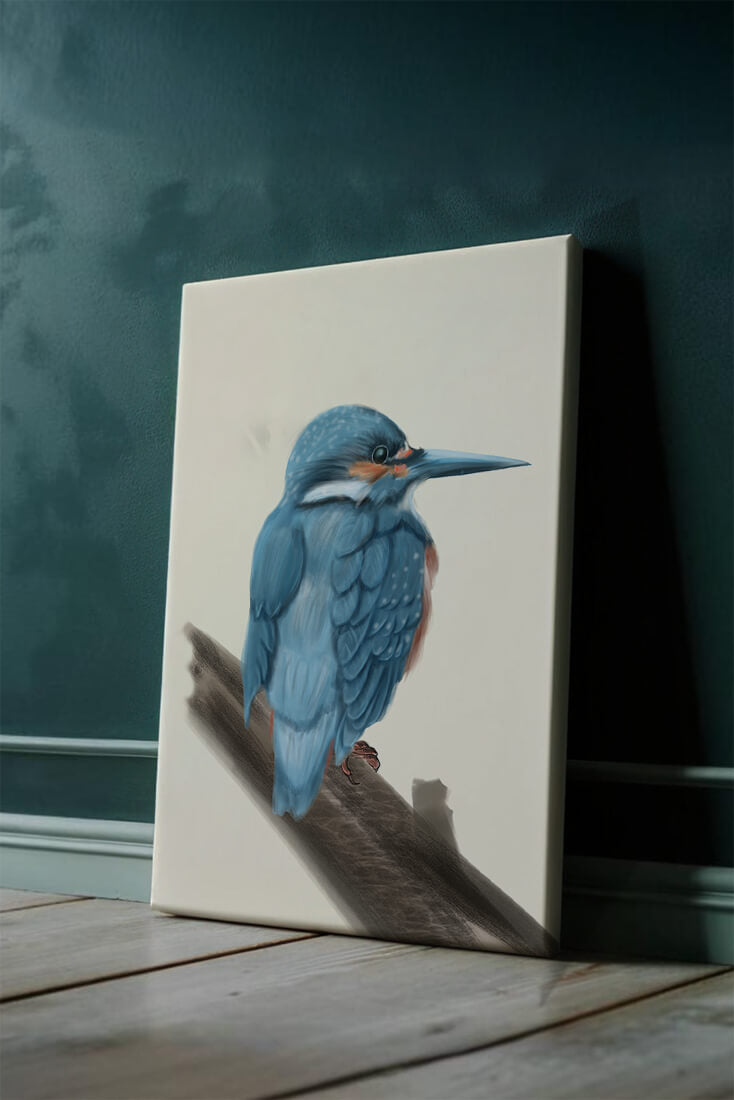 Illustration of a vibrant blue bird on a branch
